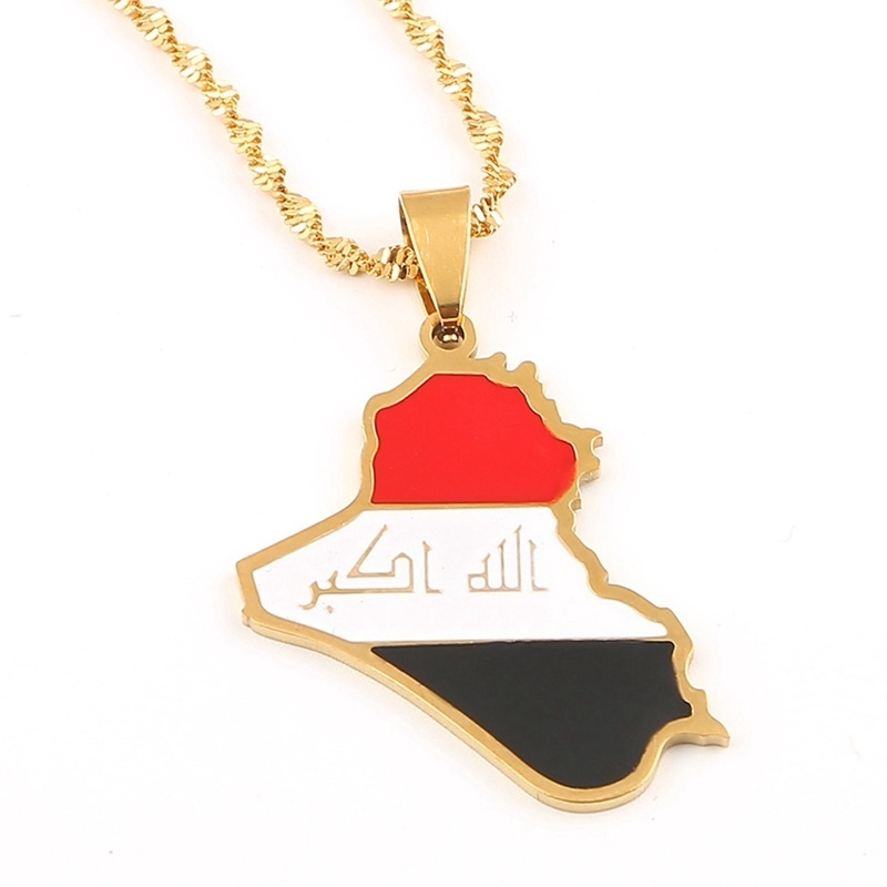 Kalung Rantai Liontin Peta Iraq Bahan Alloy Warna Emas Untuk Wanita