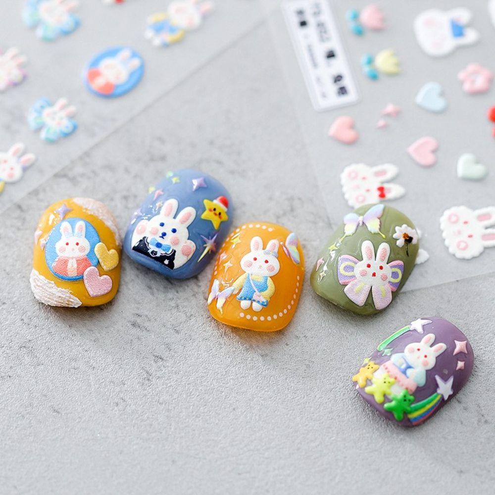 MXBEAUTY Stiker Timbul Kuku Anime Gadis Kuku Kecantikan Dekorasi Kuku Salon Kuku Kelinci 3D Stiker Perekat