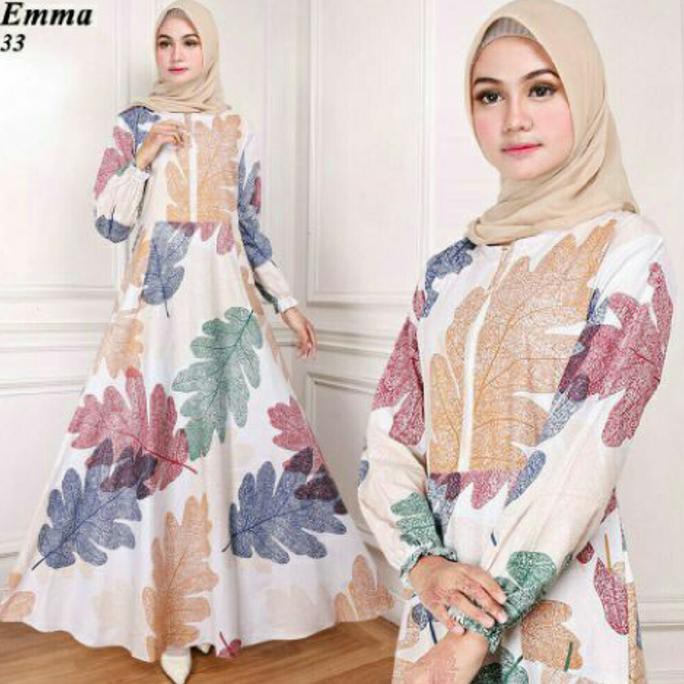 Maxi Emma (33) Putih Baju Muslim Wanita Gamis Model Kekinian Terbaru - Putih