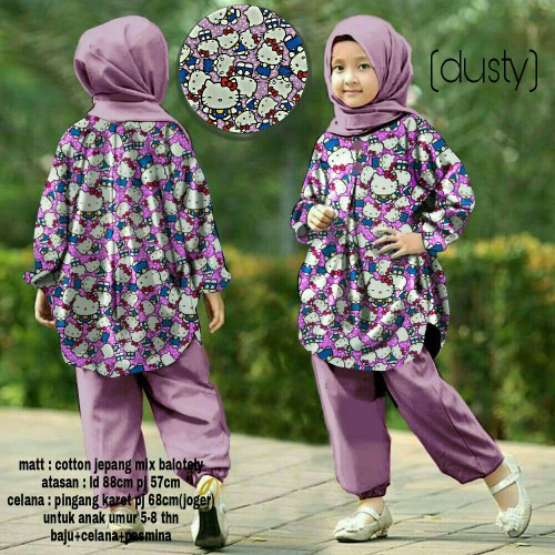 PROMO TERLARIS set una kitty dusty fashion anak stelan baju muslim anak
