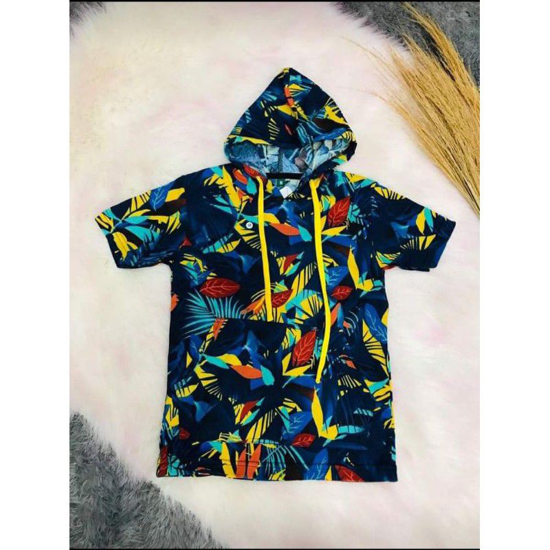 kaos hoodie kupluk anak katun print usia 2-8 tahun