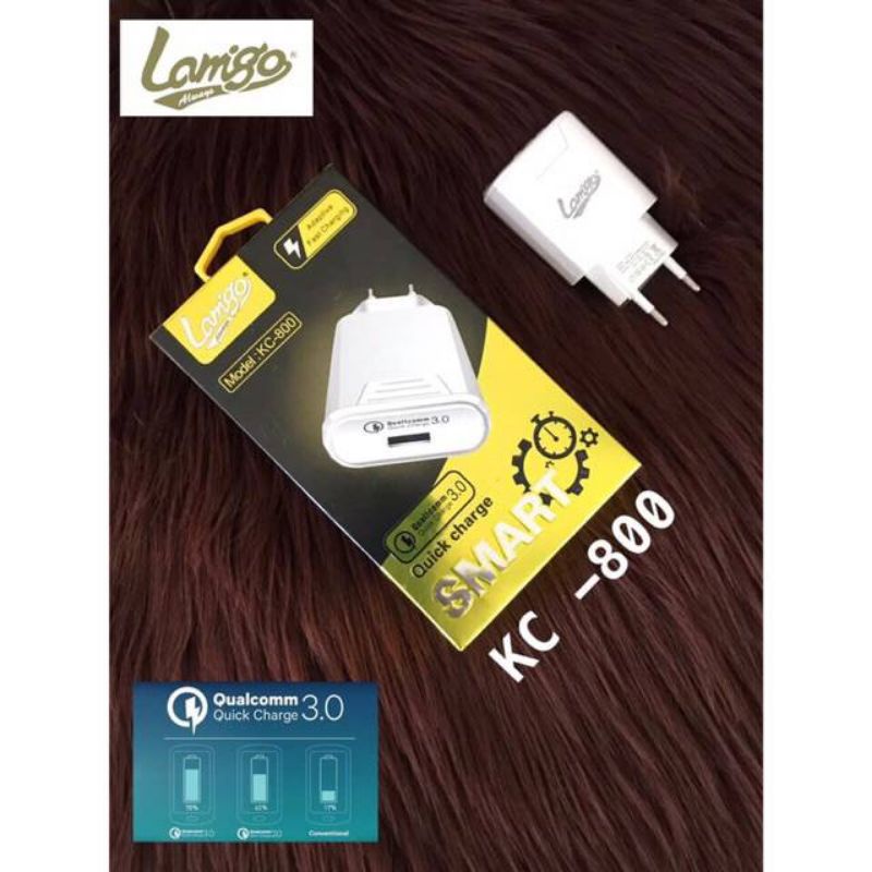 Travel Charger, Tc, Casan, Charger Lamigo Original Qualcom 3.0A KC-800 Fast Charging