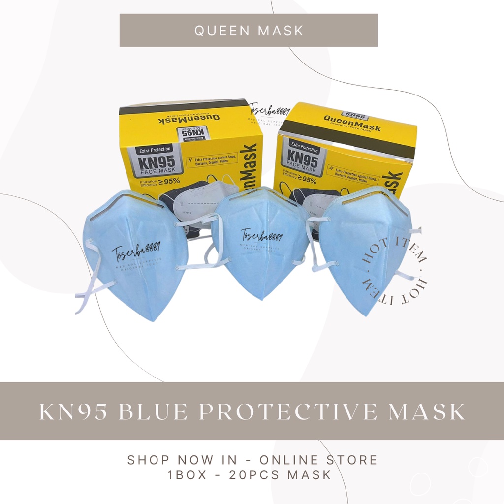 MASKER KN95 LIMITED EDITION BLUE EARLOOP 5PLY KAWAT LUAR ISI 20 PCS - QUEEN SURGICAL FACE MASKK