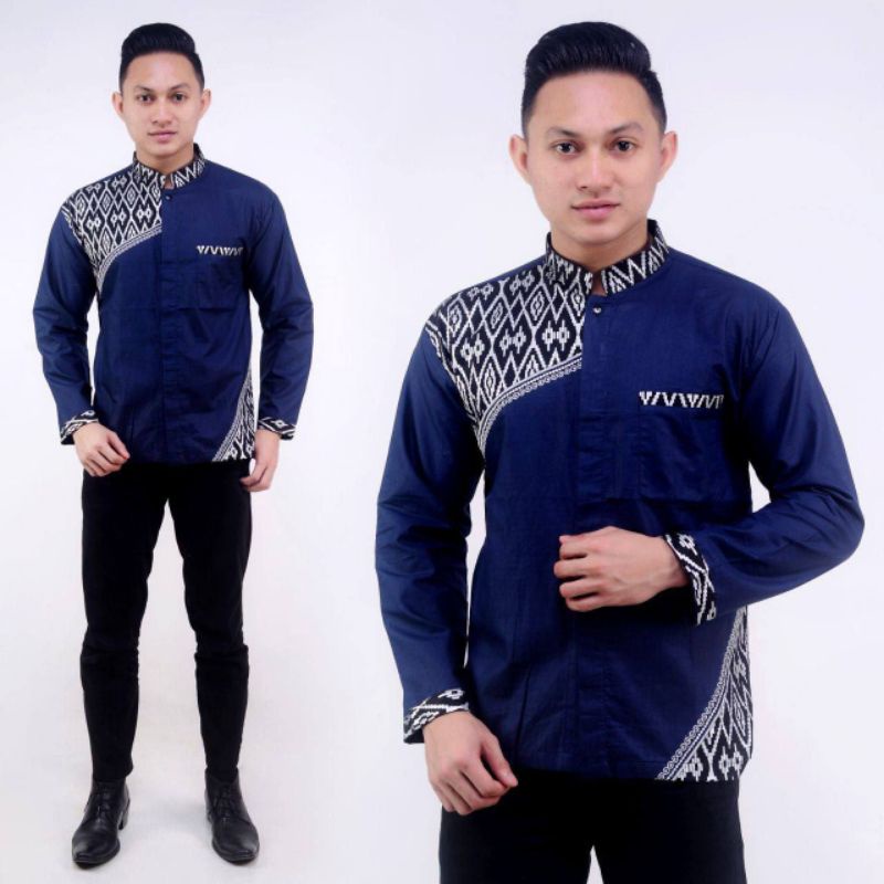 Koko Bordir Kombinasi Batik Lengan Panjang Termurah &amp; Terlaris Size M, L, XL #1 ( ORIGINAL )