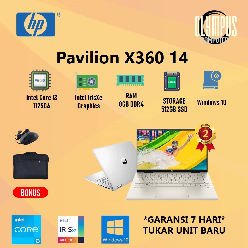 Laptop Hp Pavilion X360 14 DY0060TU 2IN1 Touch i3 1125G4 8GB 512SSD W10+OHS 14.0FHD