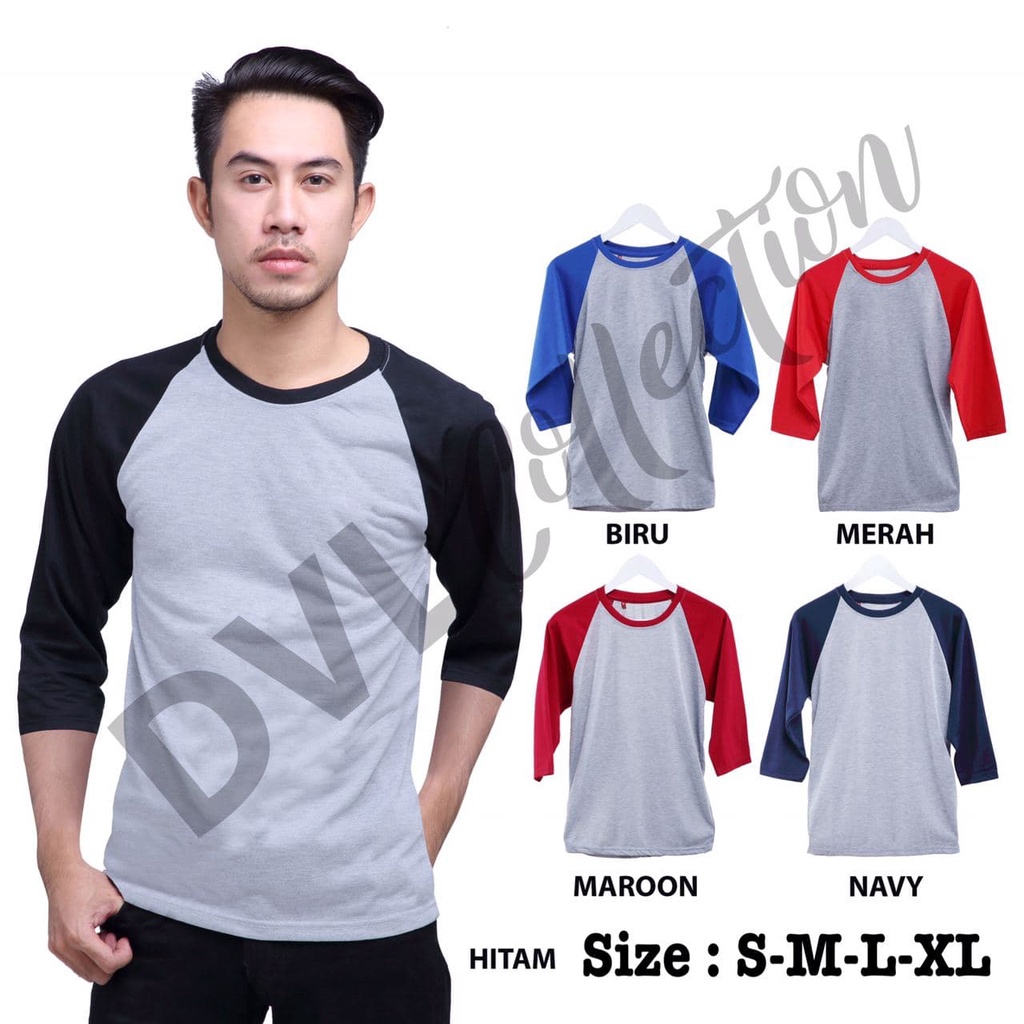 DL88 ATASAN RAGLAN 3/4 / KAOS RAGLAN PRIA &amp; WANITA LENGAN 3/4