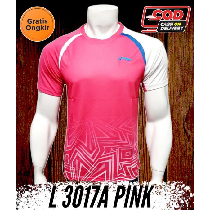 [COD] KAOS BADMINTON LINING PRIA TERBARU 2021 L 3017A PINK | BAJU BULUTANGKIS GRADEORI IMPOR TERBARU