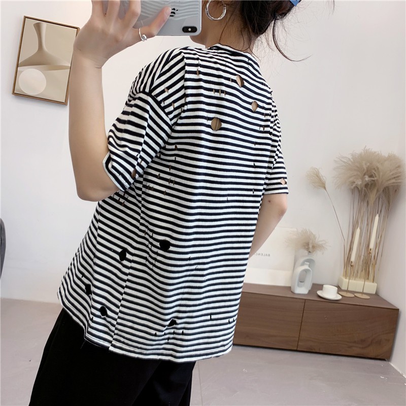 IBS-07 high quality import ripped strip blouse shirt wanita korea jepang