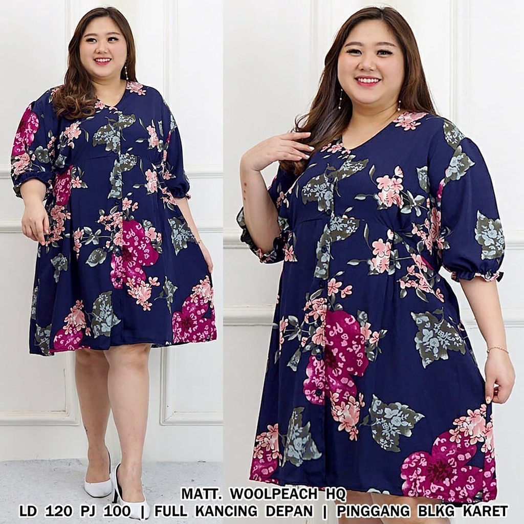 WSE390 - Dress Calista BIG SIZE JUMBO UK XXXL LD 120 CM PJ 100 CM Woolpeach Dress Wanita Jumbo Dress Besar Tunik Wanita PREMIUM QUALITY