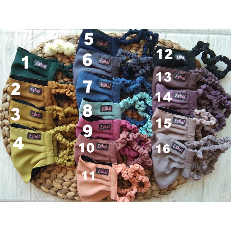 MASKER SERUT ESHAL/MASKER KAIN 2 LAPIS/MASKMASKER HIJAB SERUT/MASKER EARLOOP& HEADLOOP/MASKER 3D