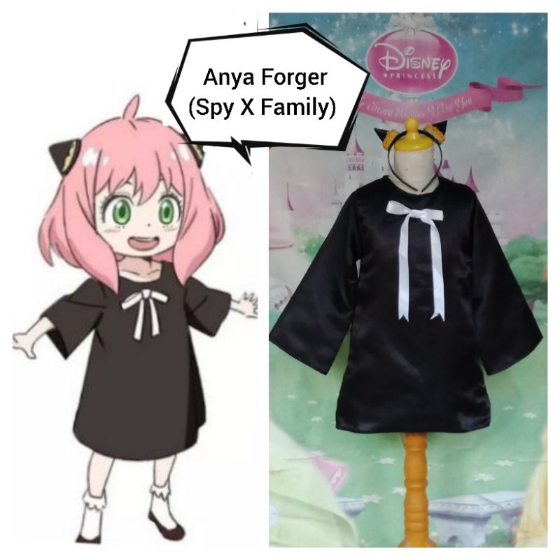 Kostum Cosplay Spy X Family Anya Forger Cosplay Hallowen Anime Anak-Anak - Hitam