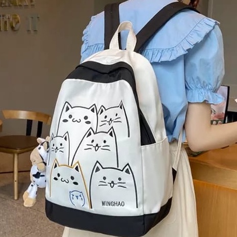 samasuka.shop - Tas Anak Perempuan MingHao Fashion Korea Ransel KPOP Funny Cat Ming Hao Keren Terbaru