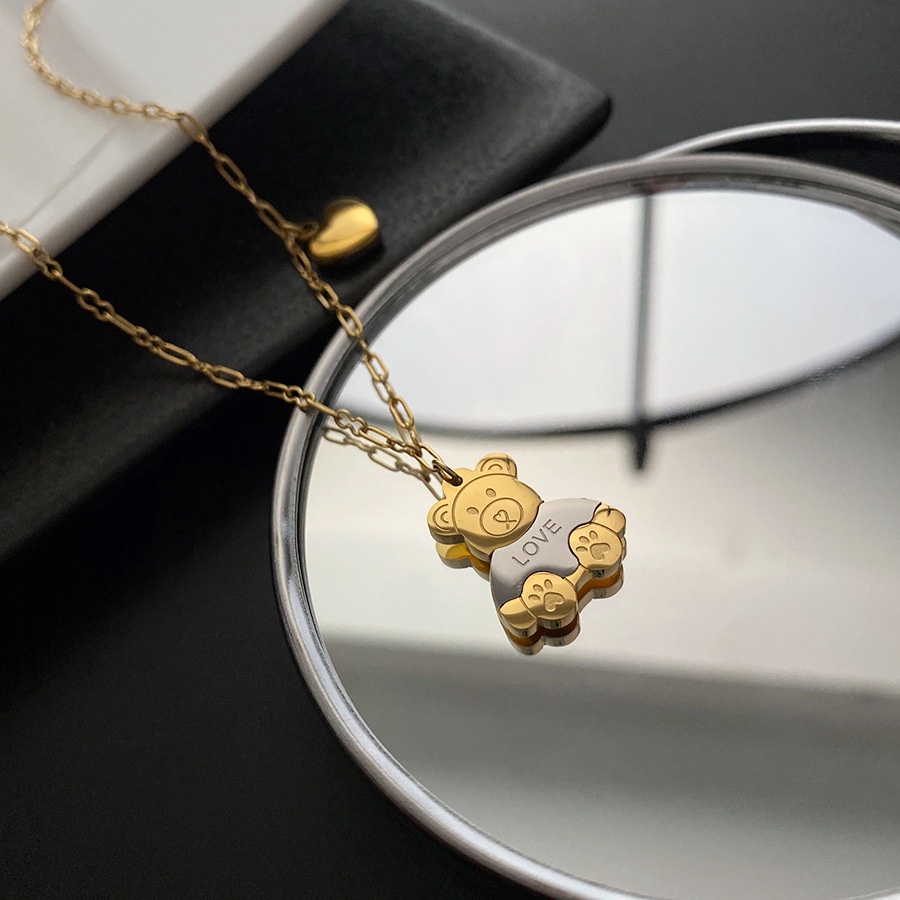 Enxi Kalung Emas Asli Kadar 375 Kalung Beruang Cinta Lucu Wanita N-22075