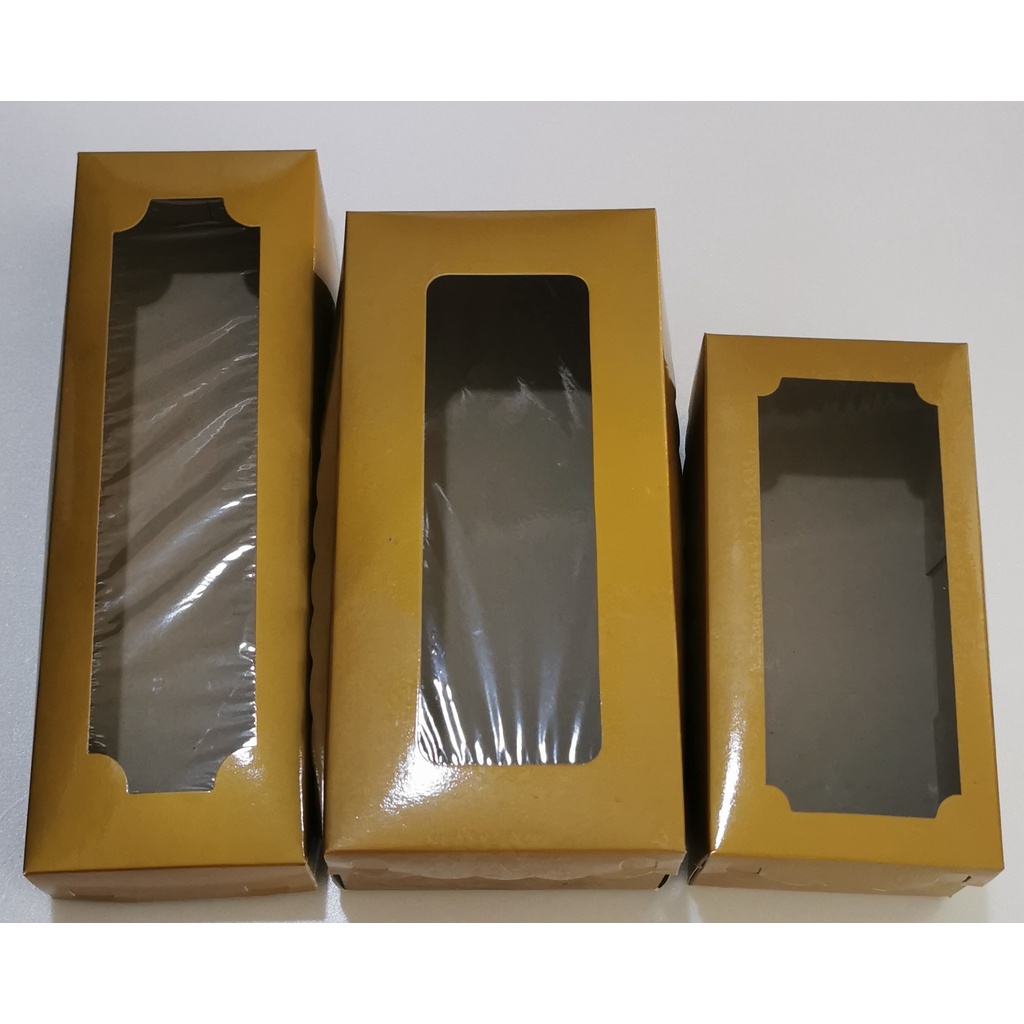 Box/Dus/Kotak Kue/Bolu Kukus/Bolu Gulung/Roll Cake/Brownies Warna Emas/Gold Ukuran 12x25/10x20/10x30