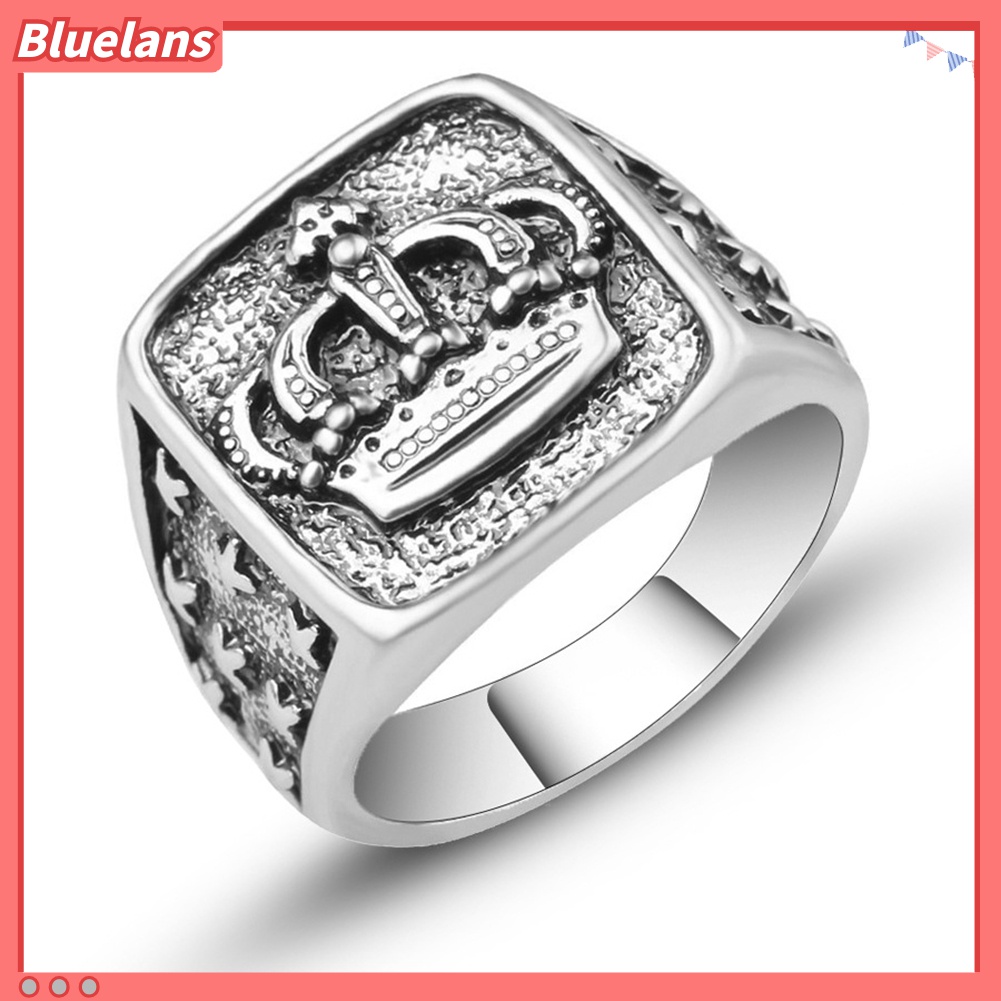 Cincin Jari Bentuk Mahkota Lapis Silver Bahan Alloy Gaya Retro Untuk Pria