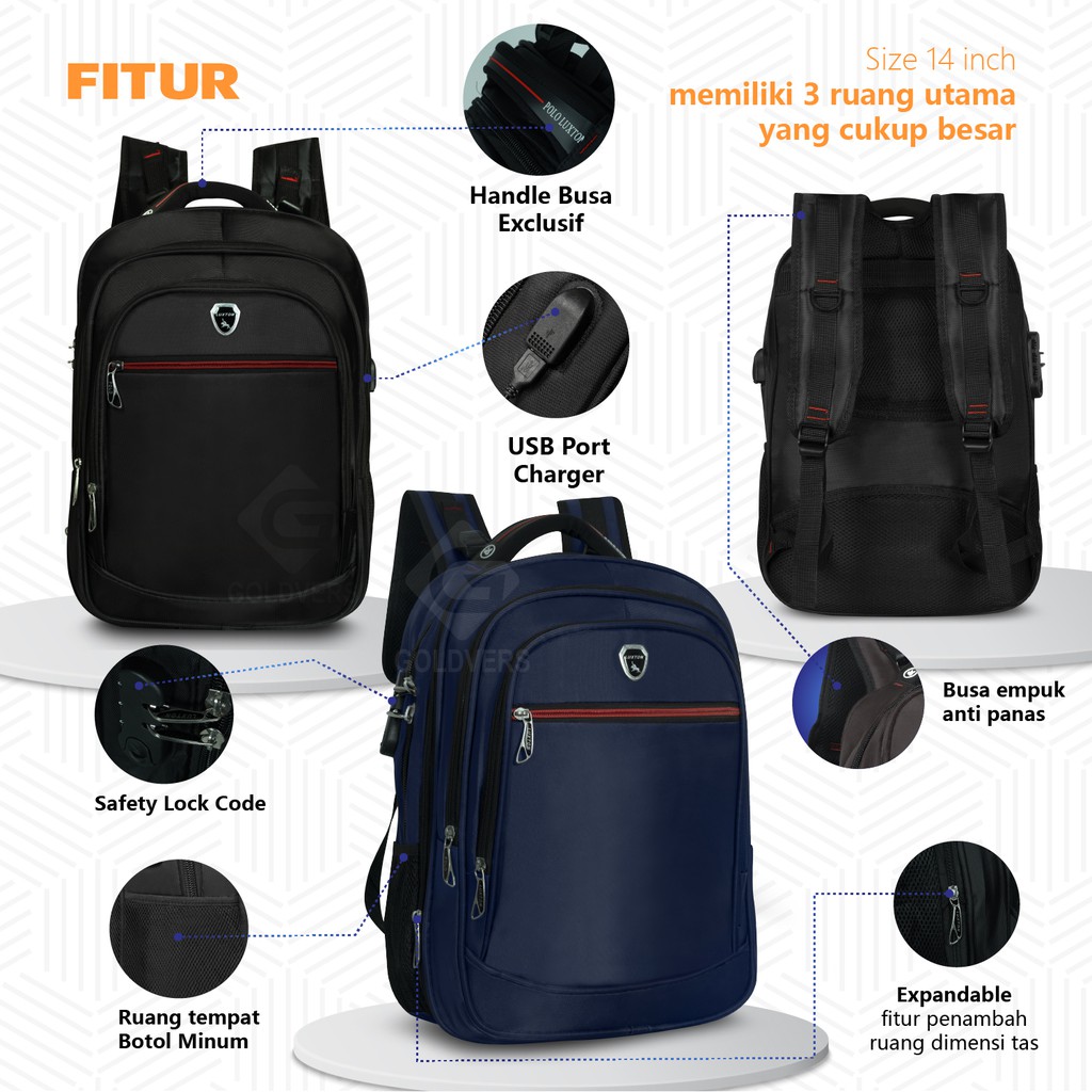 POLO ORIGINAL Tas Ransel Pria POLO 35 Liter Tas Sekolah Tas Unisex Free Ranicover USB Port Extention Lock Code Tas POLO ORIGINAL Classic BERKUALITAS KREATIVO GROUP