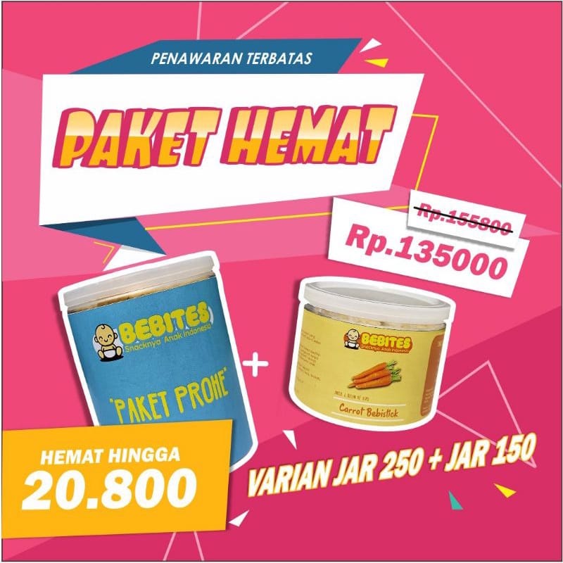 PAKET HEMAT Jar 250gr + 150gr Bebistick Biskuit Bayi Mulai 6 Bulan