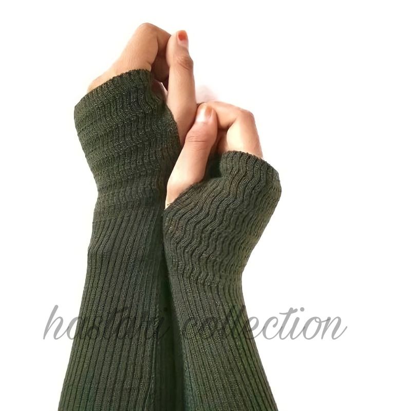 Handsock rajut / manset tangan45 cm rajut polos lubang jempol premium