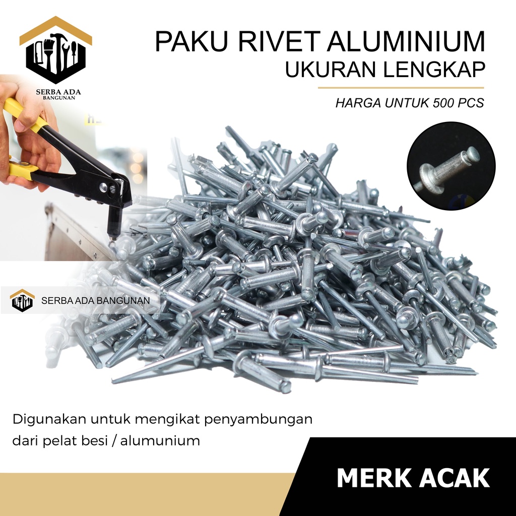 Paku Blind Rivet SIP Brand/ AP / Nichie Paku rivet ripet  1 kotak Isi 500pcs