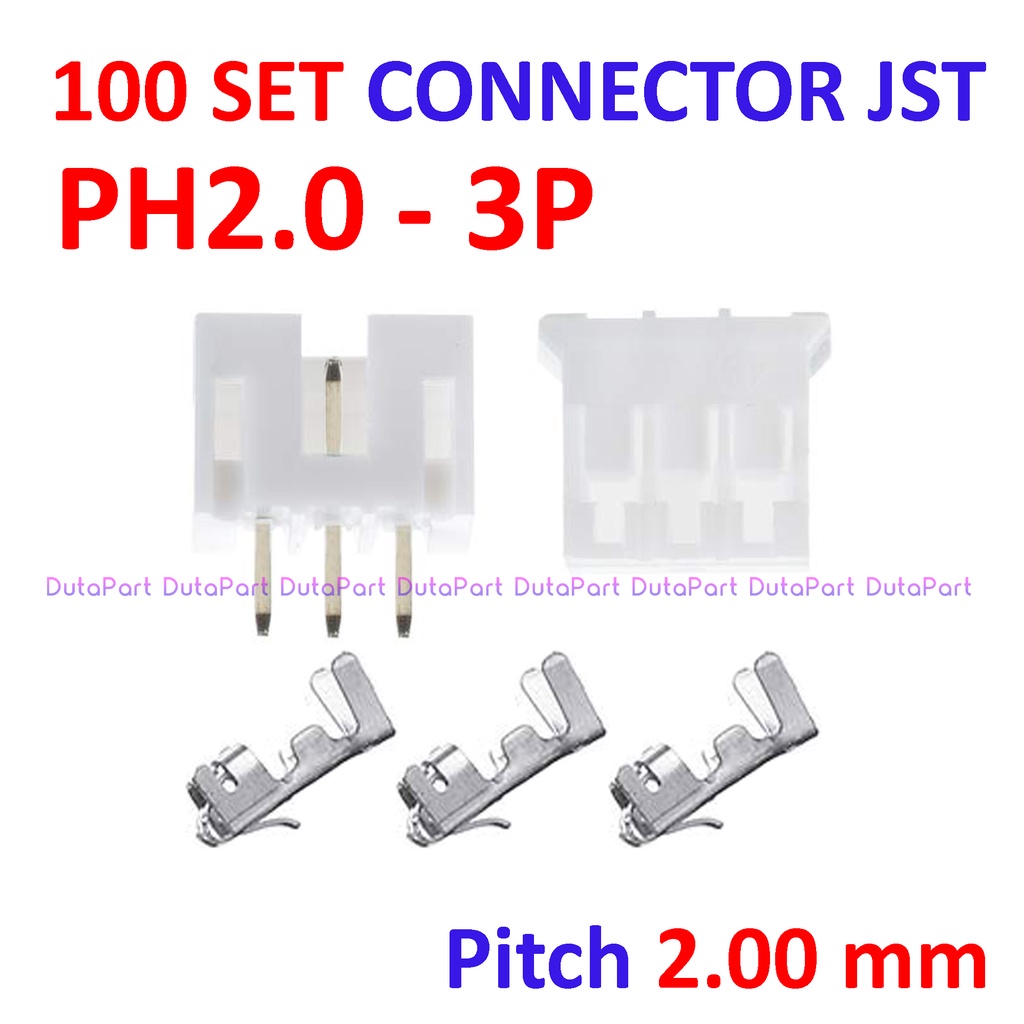 100 SET Connector JST PH2.0 - 3P - Male Female Pin Kaki Lurus 2.0mm