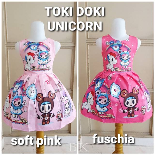 81109 TOKIDOKI UNICORN RAINBOW / DRESS UNICORN ANAK IMPORT KOREA PINK LUCU / GAUN PESTA ANAK BAGUS