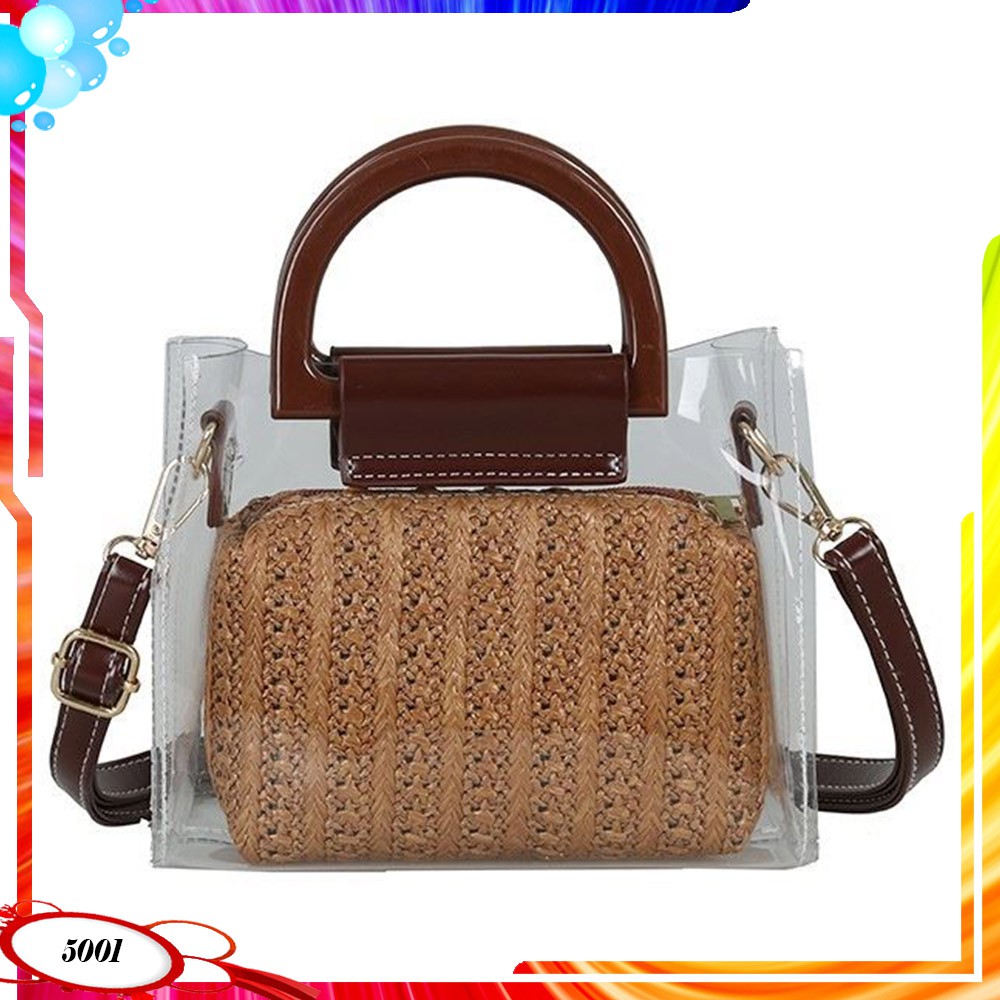 B5001 1KG BISA 3TAS 2IN1 TAS SELEMPANG TRANSPARAN MODIS TAS FASHION WANITA IMPORT BAG BATAM