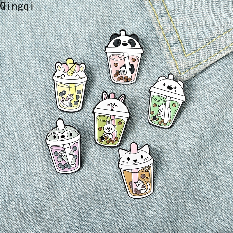 Bros Pin Enamel Desain Kartun Hewan Kungkang / Kucing / Kelinci / Kuda / Panda Aksesoris Wanita