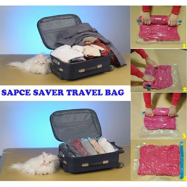 Gs Tas Travel Organizer Plastik Vakum Kompresi 1 PCS traveling Vacuum Compression Bags Bag penyimpan Pakaian VB-70