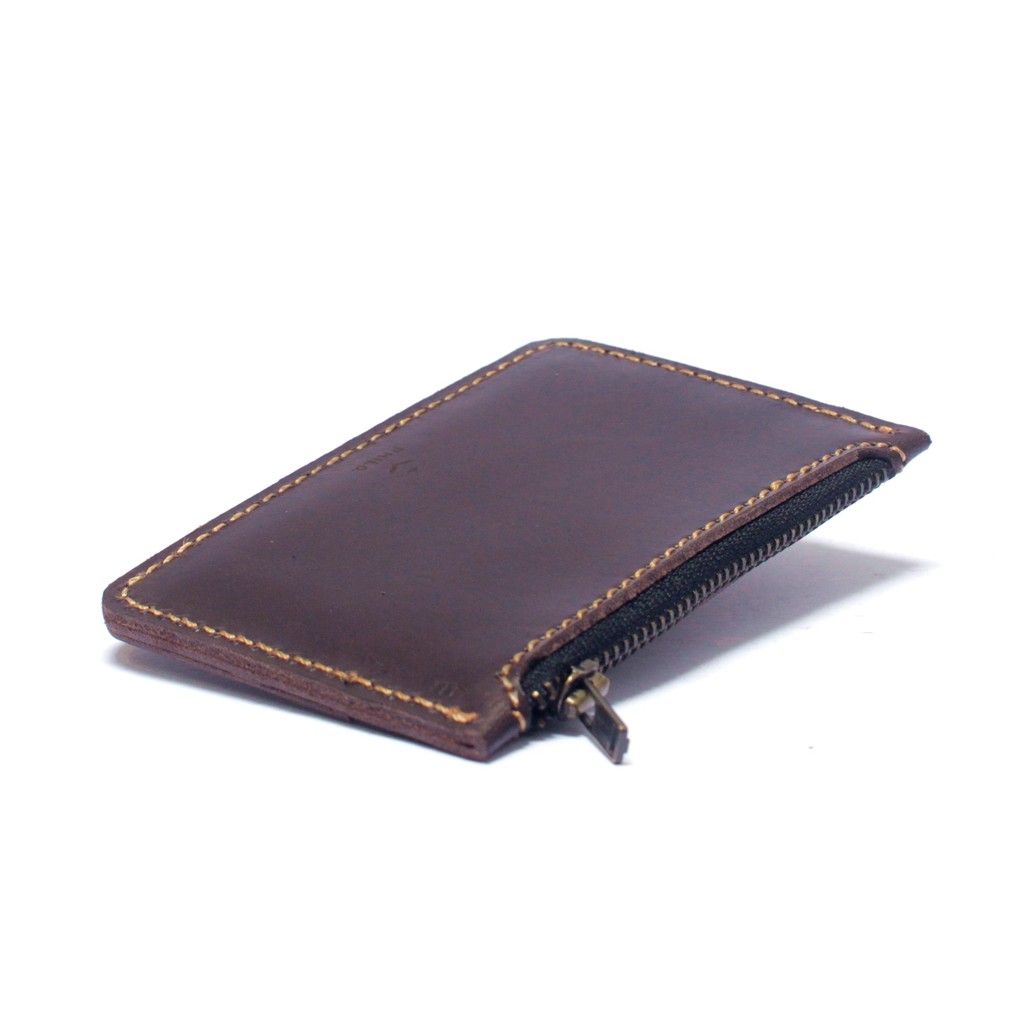 dompet kartu zipper resleting kulit asli coklat tan - PHWL687