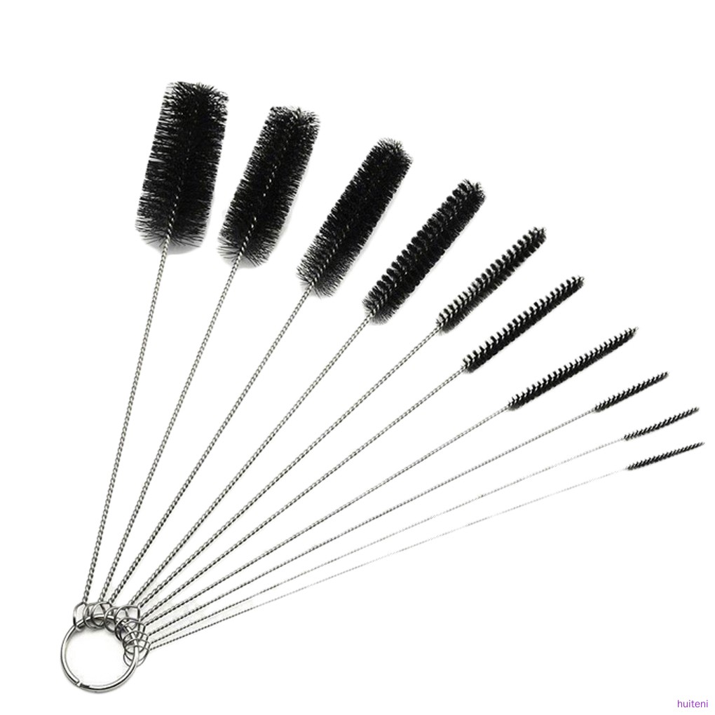 10pcs/set Nylon Brush Multi-Functional Cleaning Tools Drink Straws Sewing Machine Cleaning Brush, Black  huiteni