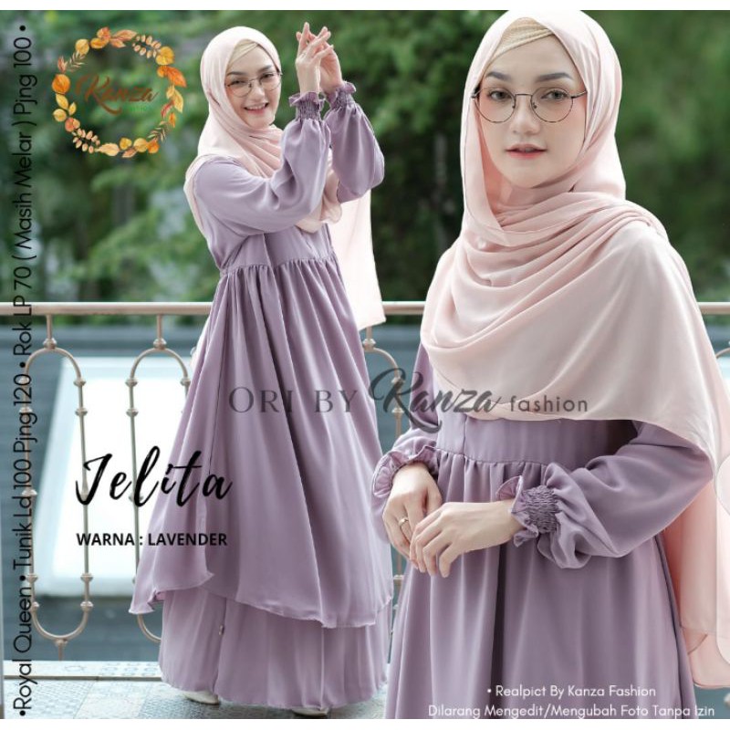 2 in 1 set rok dan long tunik setelan rok dan long tunik busui tunik polos Jelita Set Ori by Kanza