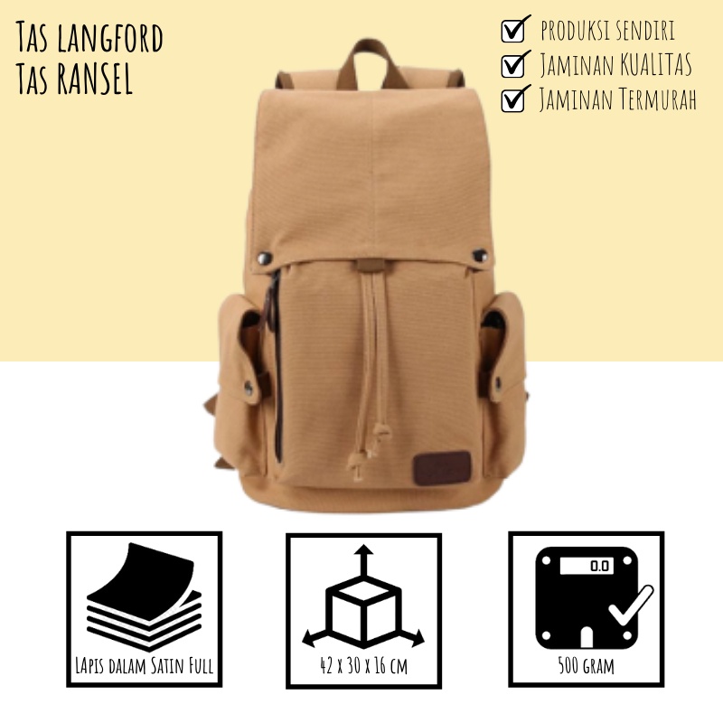 Tas Ransel - Backpack Punggung Kanvas Bahu Model Kekinian Korea Terbaru Simple Casual Elegan Sekolah Kuliah Kerja Travelling Outdoor Pria Wanita Cewek Cowok