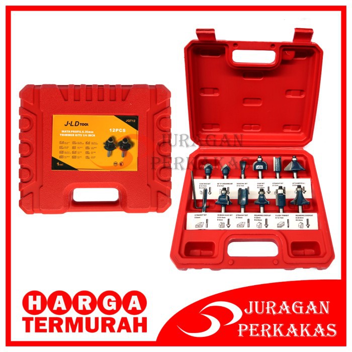 SET 12 PCS MATA PROFIL KAYU MATA TRIMMER ROUTER BIT SET 12PCS TRIMER