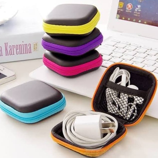 Pouch Persegi Penyimpanan Dompet Koin Headset Kotak Organizer Tempat Headset Earphone Pouch Serbaguna