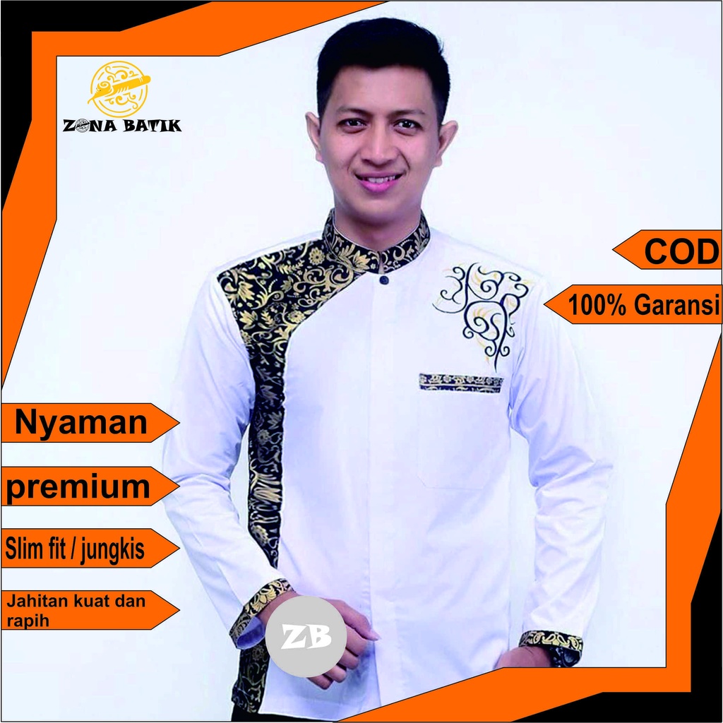 BAJU KOKO PRIA BATIK PUTIH EMAS