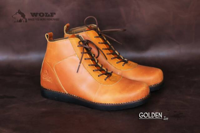 FULL LEATHER SEPATU BOOT KULIT ASLI (kulit sapi) WOLF GOLDEN ORIGINAL KASUAL SEMI FORMAL