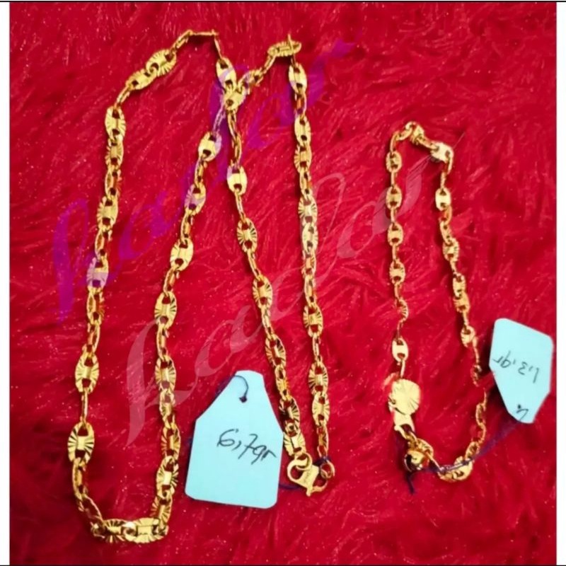 promo kalung dan gelang tangan motif pecah kopi berlapis emas 24k asli set paling diminati