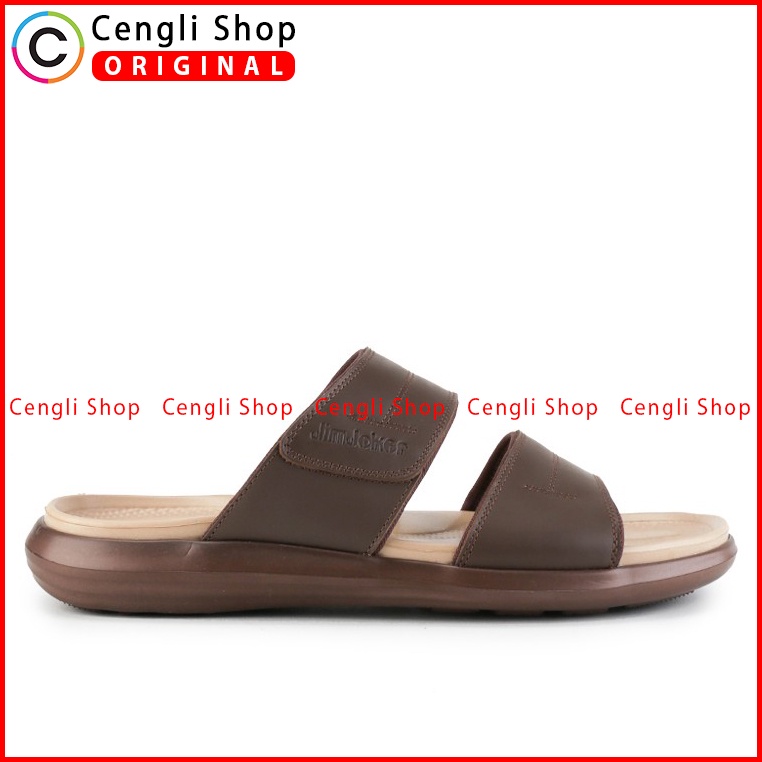 SANDAL CASUAL JIM JOKER PRIA ORIGINAL SLIDE KULIT BRANDED COKLAT JJ30