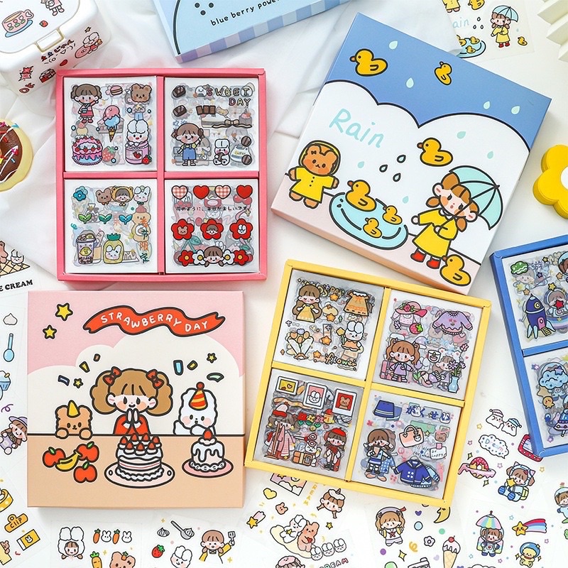 sticker aesthetic  - diy project sticker set box multi surface cute stickers korea style stickers tempelan diy