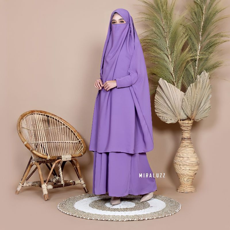 Set setelan Gamis French Khimar Syari Lengan Zipper Cadar instan