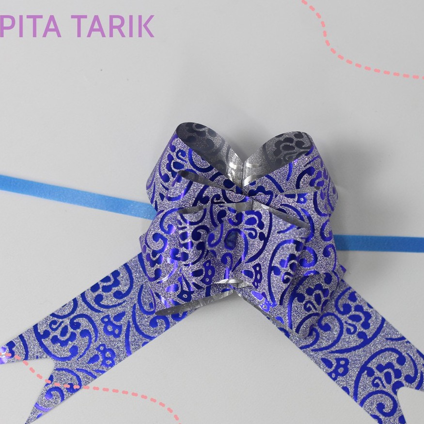 Pita Tarik / Pita Serut Metalik Warna Biru 3,5cm PS0030