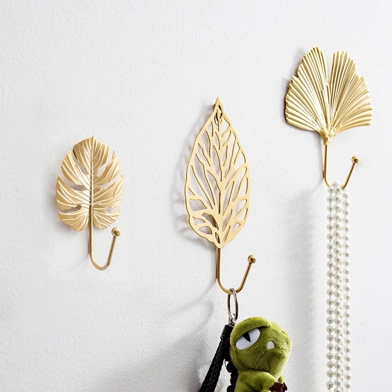 [1Pc Home Creative Leaf Shape Mini Storage Hooks] [Multifunction Bathroom Kitchen Self Adhesive Nail-Free Door Hanger Hook]