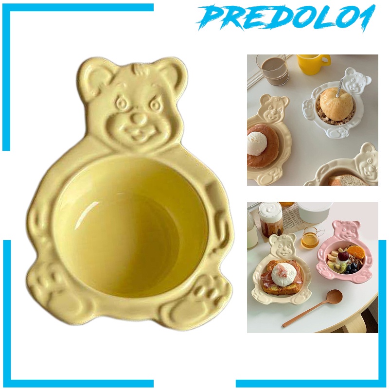 [PREDOLO1] Cute Cartoon Ceramic Bowl Bear-shaped Oatmeal Milk Dessert Serving Tableware