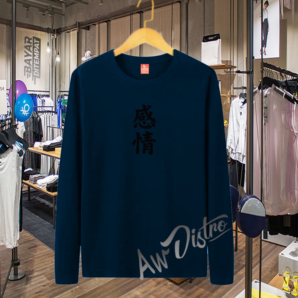 COD Baju Kaos Distro Tulisan Jepang Black Premium Quality Lengan Panjang Kaos Tulisan Kaos Kata-Kata Kaos Sablon Big Size