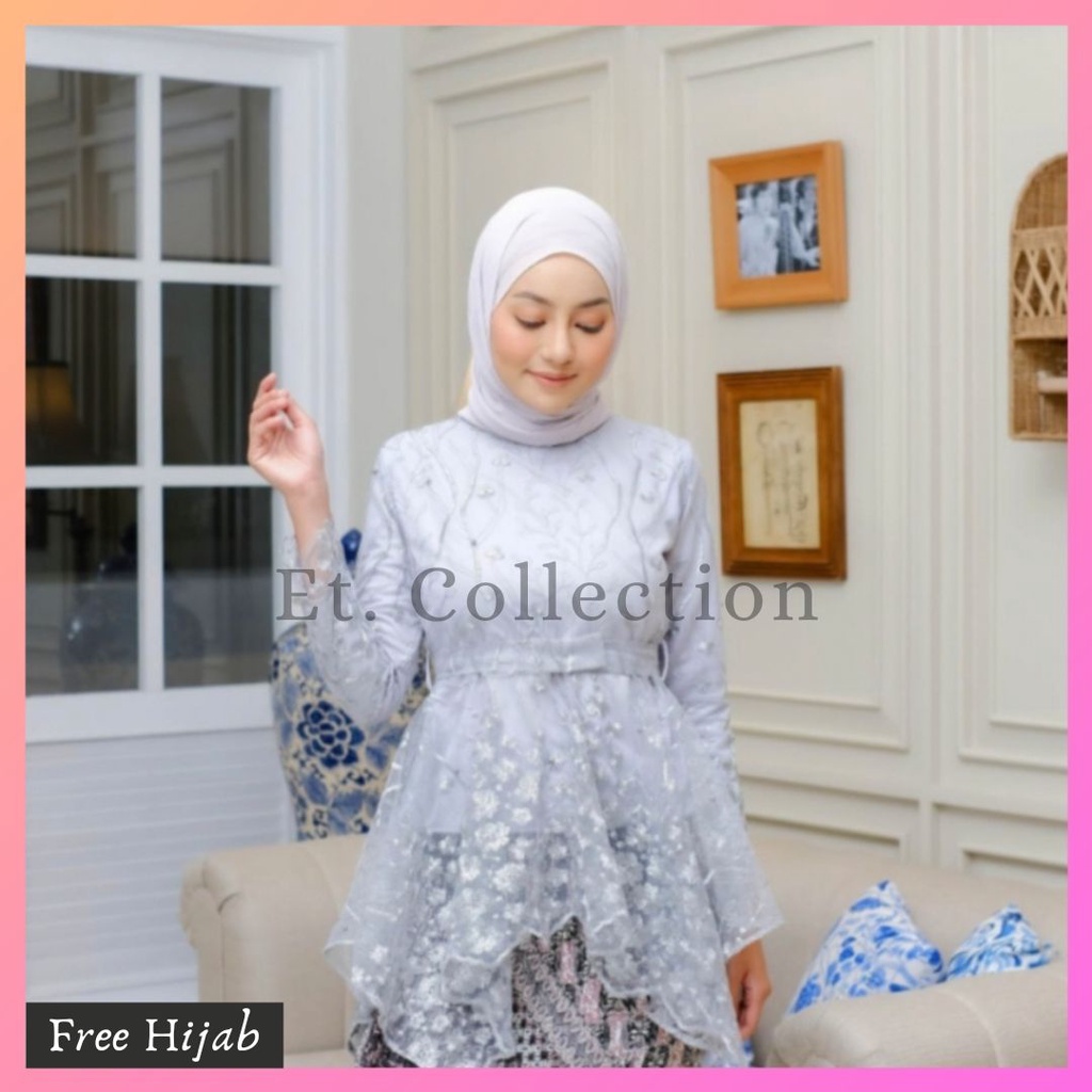 Kebaya Pita Modern - Atasan Wisuda - Dress Brukat Tile (Free Hijab)