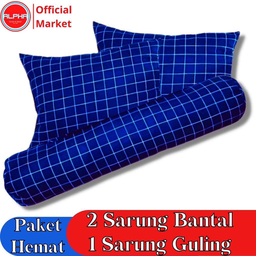 sarung bantal guling polos 1set murah motif aesthetic kotak navy bahan katun disperse warna tidak luntur