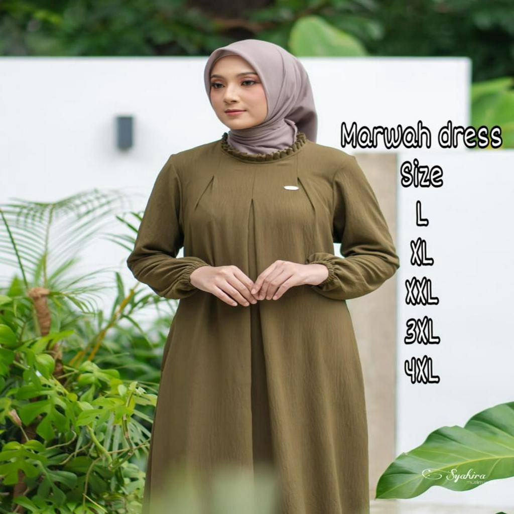 gamis terbaru 2023 lebaran wanita marwah drees ukuran L XL XXL 3XL 4XL bahan crincle airflow premium adem