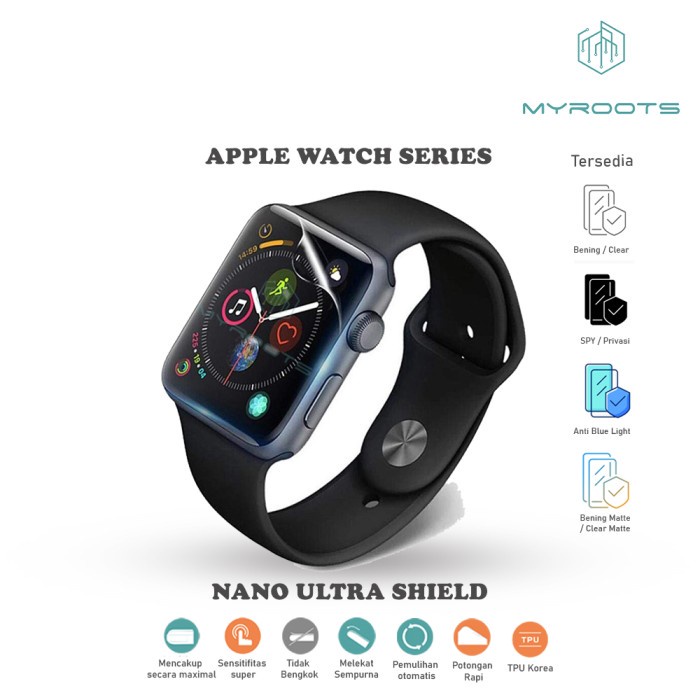 Anti Gores Jelly Hydrogel Apple Watch Series 8 - 7 - 6 - 5 - 4 - 3 - SE Nano Ultra Shield Myroots Anti Spy - Glare Matte - Blue Ray