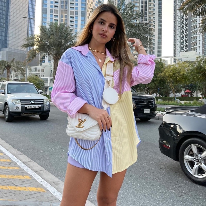 Kemeja Oversize Bae Suzy stradiv*rius warna warni pelangi Lengan Panjang Premium
