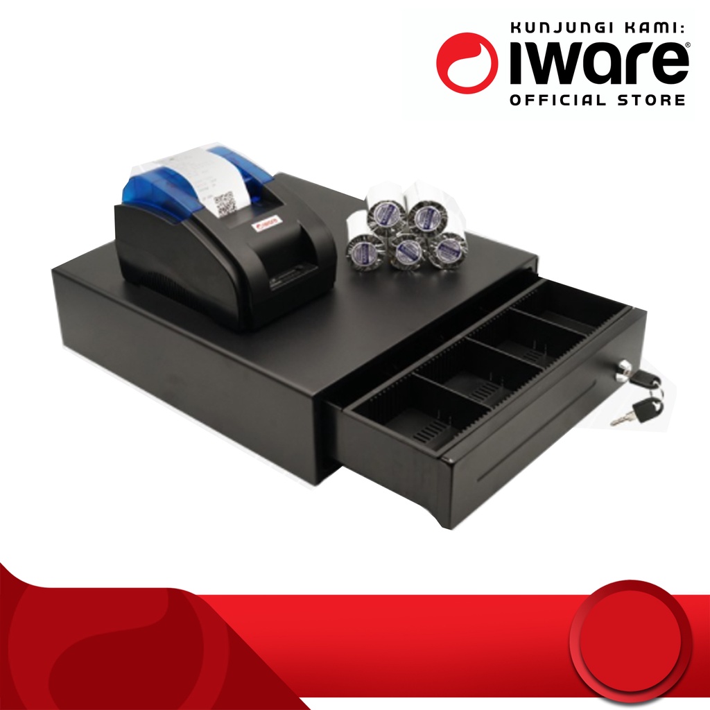 Paket Alat Kasir, Printer Kasir Thermal Bluetooth , Cash Drawer Free 5 Roll